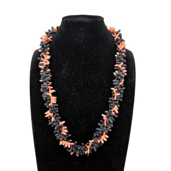 Fun Black/Coral Colored Necklace - Picture 1 of 7